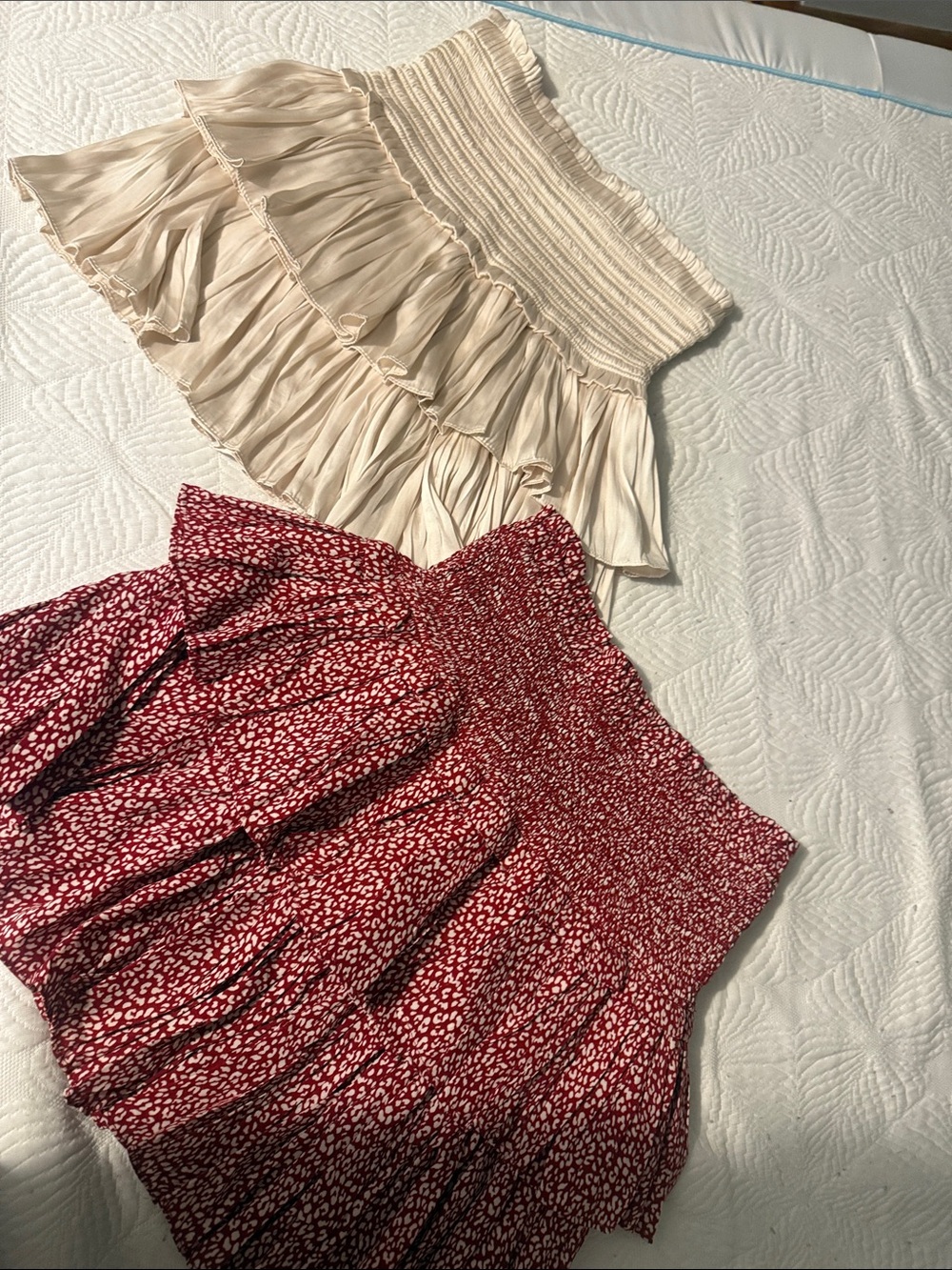 The Reset Ruffled Cream Skirt & Red Printed Smocked Skirt Duo - Women